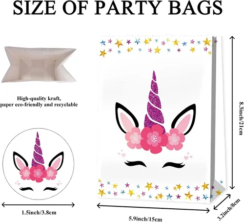 Vista 6 de 24 bolsas de dulces de unicornio – Bolsas de unicornio para decoración de cumpleaños de niñas