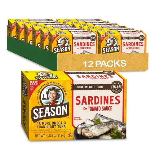 Vista 17 de Season Sardinas en salsa picante, capturadas en la naturaleza, 0.85 oz de proteína, bocadillos Keto, más Omega 3 que atún, Kosher, alto en calcio