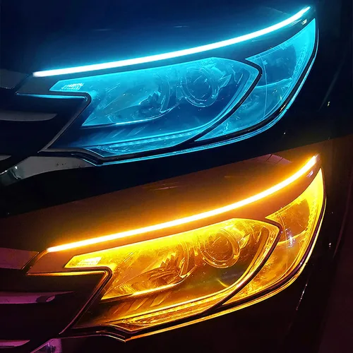 Vista 10 de Vilihkc 2 unids LED DRL Coche Correr Luz Flexible Impermeable Tira Auto Faros Blanco Señal Giratorio Amarillo Flujo de Freno Luces 12V