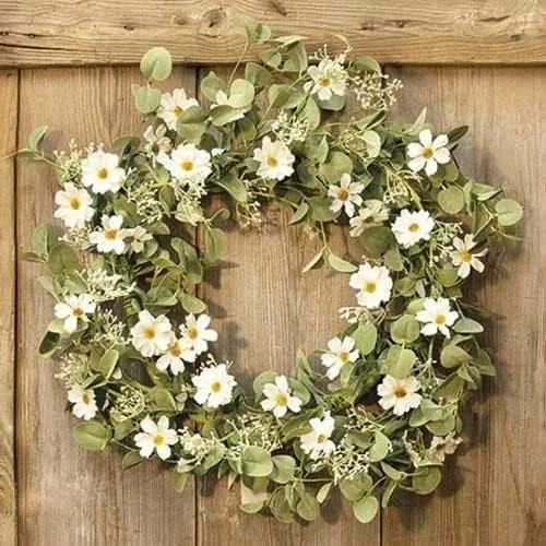 Vista 10 de First of a kind Corona de primavera y eucalipto rosa, rubor y blanco (20 pulgadas) – Corona de primavera artificial al aire libre para puerta