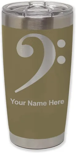 Vista 35 de LaserGram Vaso aislado al vacío de 20 onzas, clave de bajo, grabado personalizado incluido (negro) Engraved Gift for Musician, Vacuum Insulated