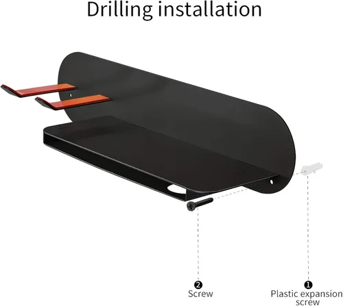 Vista 6 de FLE Soporte para secador de pelo montado en la pared con estante, soporte para secador de pelo, organizador compatible con secador de pelo Negro