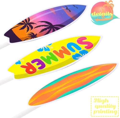 Vista 7 de 36 decoraciones para cupcakes para tablas de surf, piscina, decoración de fiesta de cumpleaños, playa, tabla de surf, decoración de cupcakes