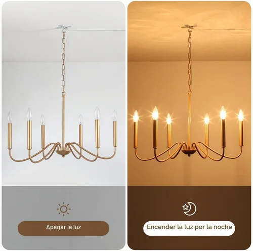 Vista 4 de Candelabro de 6 luces enchufables, lámpara colgante con cable de enchufe de 15.1 pies e interruptor, candelabros dorados enchufables para comedor