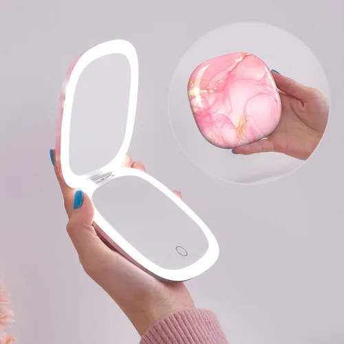 Vista 15 de Mocado Espejo de maquillaje compacto LED con aumento para viajes - 4 pulgadas 1X/10X de aumento, pequeño de bolsillo, doble cara, regulable, USB
