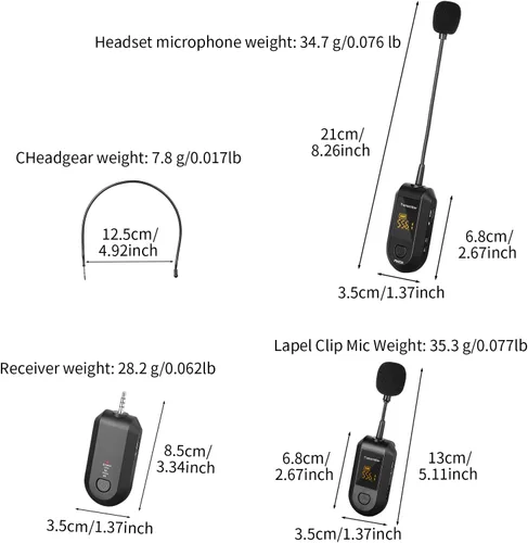 Vista 8 de Depusheng Auriculares de micrófono inalámbrico 2.4G, Lavalier y micrófono de mano rango de 160 pies, con enchufe de 1/8 y 1/4 pulgadas para sistema