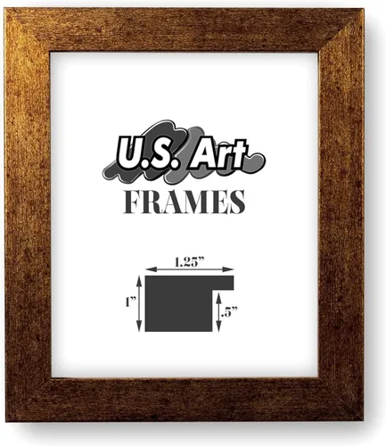 Vista 2 de Marco de póster plano con acabado de cobre cepillado de 1.25 pulgadas, compuesto de madera MDF, 5 x 7 pulgadas, marco para póster Latón