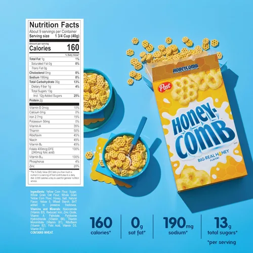 Vista 2 de Post Honeycomb - Cereal para el desayuno, sabor a miel grande, caja de 10 onzas
