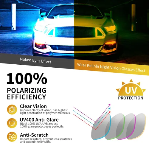 Vista 6 de Kelinln Gafas de conducción de visión nocturna polarizadas antirreflejos lentes tintados amarillos transparentes para mujeres y hombres