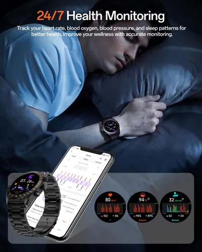 Vista 6 de Aurora 2 - Reloj inteligente para hombre, responder/hacer llamadas, pantalla AMOLED HD de 1.32 pulgadas, reloj inteligente de 350 mAh, monitor