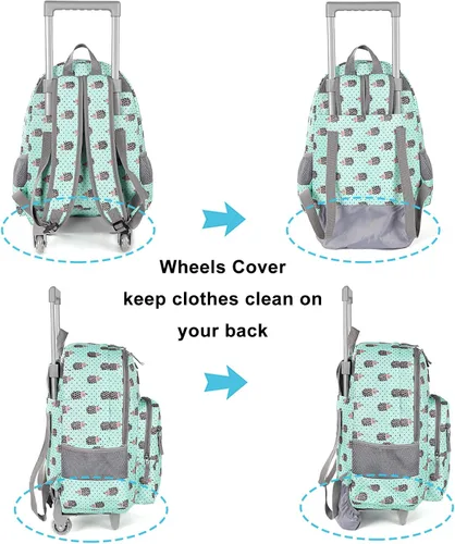 Vista 5 de Tilami Mochila rodante de 18 pulgadas con doble asa con bolsa de almuerzo con ruedas para niños