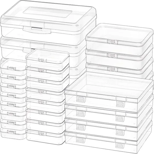 Vista 9 de Paquete de 7 mini recipientes de plástico rectangulares de varios tamaños, cajas de almacenamiento de plástico transparente con tapas con bisagras