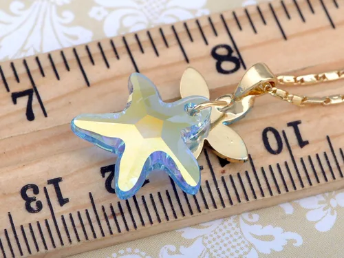 Vista 3 de Alilang Collar de moda con elemento de estrella de mar de zafiro claro y aguamarina, Metal