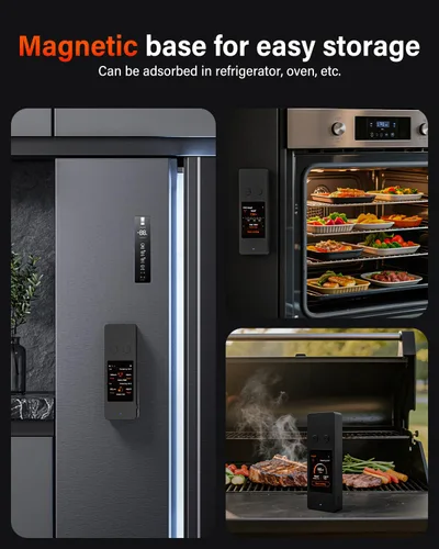 Vista 12 de Termómetro inalámbrico para carne con Bluetooth y aplicación, pantalla táctil, alarma audible, 2 sondas, alcance de 800 pies y base recargable