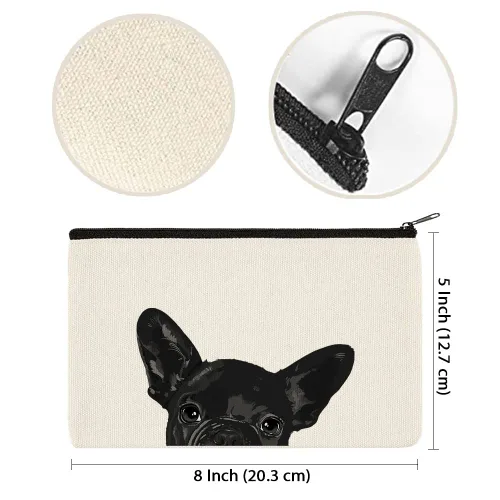 Vista 3 de WIRESTER Bolsa de maquillaje de lona con cremallera, bolsa de cosméticos, estuche organizador para mujeres y niñas, bolsa de cosméticos de viaje