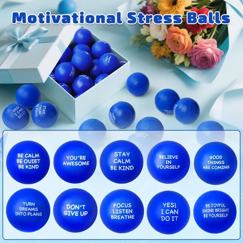 Vista 3 de SHQDD 12 bolas antiestrés, bolas antiestrés para adultos, juguetes de esponja suave para apretar con citas inspiradoras, regalos para aliviar