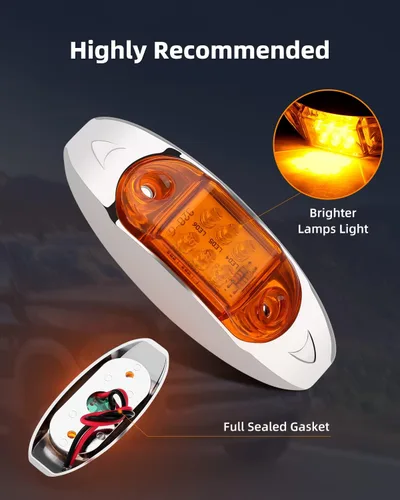 Vista 7 de 1x Luz de Marcador LED Oval Ámbar para Remolque con Bisel Cromado, Luces Laterales de Marcador de 6 LED, Luces de Indicación de Despeje Superior