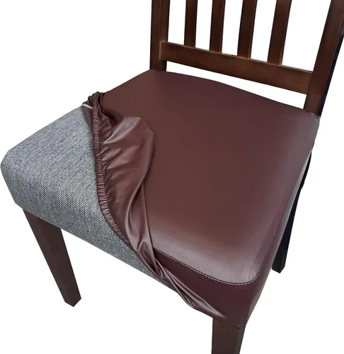 Vista 9 de Juego de 4 fundas de asiento impermeables de piel sintética para sillas de comedor, fundas de asiento suaves para sillas de comedor, funda Beige