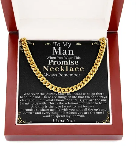 Vista 4 de MJG - Collar de promesa de cadena de regalo para noviomarido, regalo de Navidad para él de noviaesposa, collar de promesa para mi hombre, collar