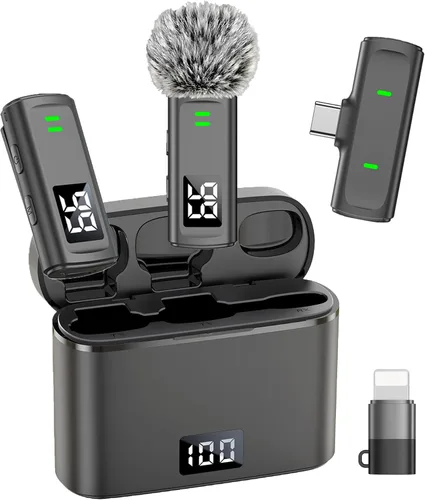 Vista 11 de NPTCL Mini Micrófono Lavalier Inalámbrico USB C para iPhone 17/16/15, Android Ai Noise Cancelling Clip on Lapel Mic, 35 Hour Charging Case, 328Ft