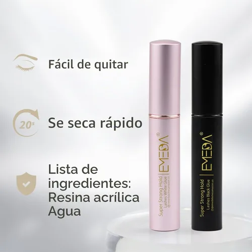 Vista 2 de EMEDA - Pegamento para pestañas postizas transparentes y negras, fijación
