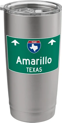 Vista 9 de Amarillo Texas Road Trip TX Highway Trffic Sign, vaso aislado de acero inoxidable