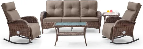 Vista 16 de Belord Zero Gravity - Silla reclinable giratoria para patio, silla de mimbre para exteriores con respaldo ajustable y reposapiés, sillas mecedoras