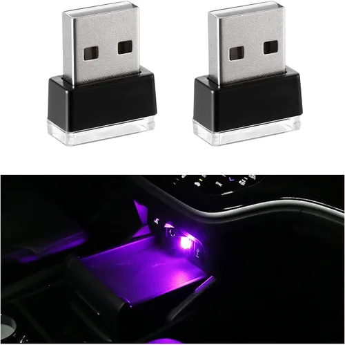 Vista 20 de 4 PCS Lámpara de Atmósfera Interior de Coche LED USB, Mini Luz Nocturna LED Portátil, Kit de Iluminación Ambiental de Maletero con Interfaz USB
