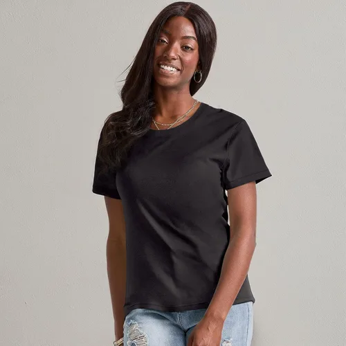 Vista 6 de Hanes ComfortBlend - Camiseta gráfica para mujer, cuello redondo, algodón para mujer, talla grande Negro