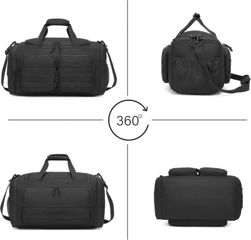 Vista 3 de Wotony Bolsa de lona táctica para hombres, bolsa de lona para gimnasio, viajes, entrenamiento militar de fin de semana, bolsa Molle, Negro, 35 l
