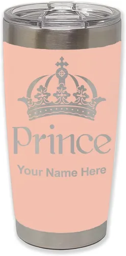 Vista 24 de LaserGram Vaso aislado al vacío de 20 onzas, Prince Crown, grabado personalizado incluido (negro)