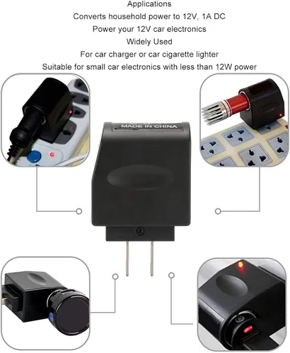 Vista 4 de Convertidor de alimentación de CA a CC, 110 V a 240 V CA a 12 V CC 1000 mA Adaptador de corriente para encendedor de cigarrillos de automóvil