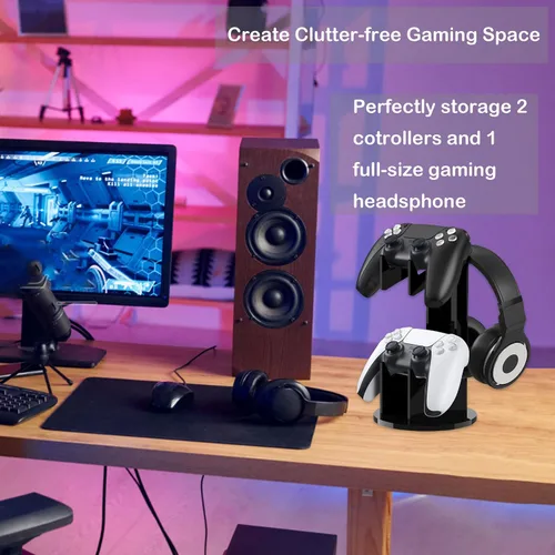 Vista 7 de BATEDI Universal Stand Controller Holder Headset Stand 2 Tier Controller Stand for Xbox ONE PS4 PS5 Xbox Headphone Stand Gamepad Holder for Desk