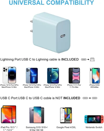 Vista 5 de ROMITAZ Cargador rápido USB C para iPhone 14, 13, 12, 11, paquete de 2, cable de carga rápida de 6 pies compatible con iPhone 14/14 Pro/14 Pro Azul