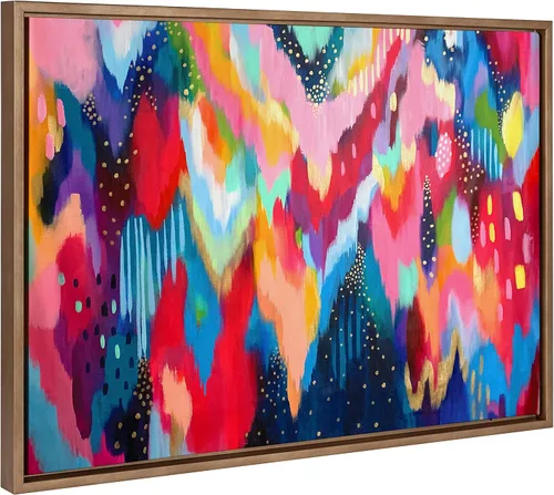 Vista 2 de Kate and Laurel Sylvie Brushstroke - Juego de 100 lienzos abstractos brillantes y 2 enmarcados para pared, juego de 3 piezas, 16 x 20 pulgadas y 23