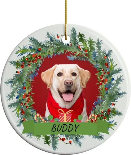 Vista 9 de iDIY Adornos de Navidad personalizados 2024 – Adornos de cerámica con texto con imagen personalizada para árboles de Navidad, adorno colgante