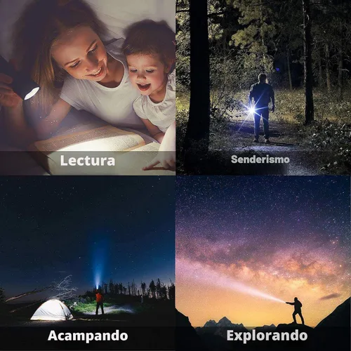 Vista 6 de JARDLITE Linterna LED de mano de emergencia, 4 unidades, enfoque ajustable, resistente al agua con 5 modos, la mejor linterna táctica