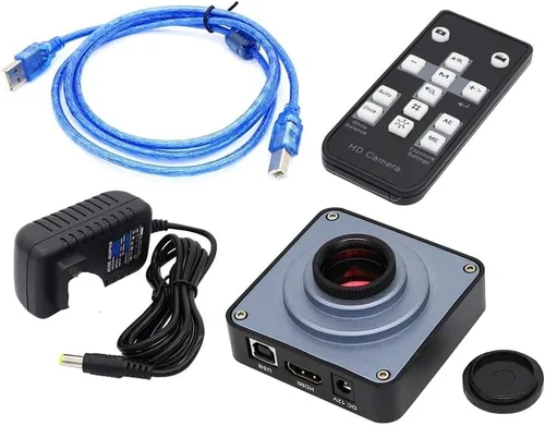 Vista 7 de Kit de accesorios para microscopios 3.5X-90X Soporte de brazo doble Simul Focal Trinocular Estéreo Microscopio 38MP H_D Digital USB Microscopio VGA