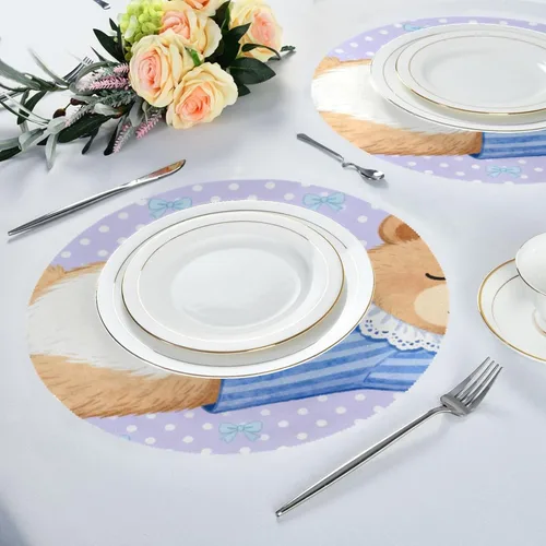Vista 6 de Cartoon Cute Bear Purple placemats Circle Reusable Chalkboard placemats 15x15 in manteles para mesa