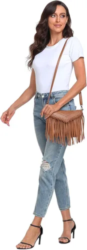 Vista 5 de HDE - Bolso de piel sintética para mujer, diseño de flecos
