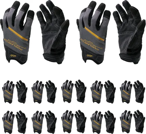 Vista 13 de HANDLANDY Guantes de trabajo para hombre, pantalla táctil, guantes de mecánico, ajuste flexible y transpirable, nudillos y palma acolchados