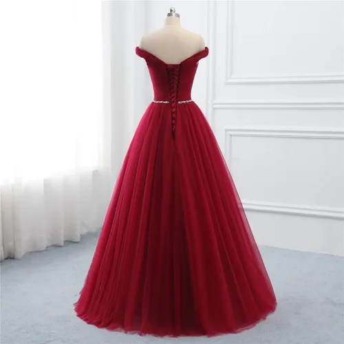 Vista 2 de BellaBridal - Vestido de fiesta formal de tul largo con hombros descubiertos, vestido de quinceañera, vestido de fiesta 020
