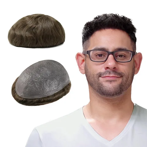 Vista 23 de Lordhair Toupee para hombres con cabello humano 100% europeo 8x10 pulgadas para hombres 0.001 in sistema de cabello de piel ultra fina para todos
