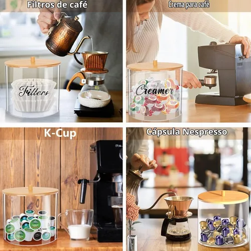 Vista 2 de homicozy Soporte para Cápsulas de Café con Tapa de Bambú, Gran Capacidad de 80 Onzas, Almacenamiento Transparente de Encimera para Cápsulas de Café