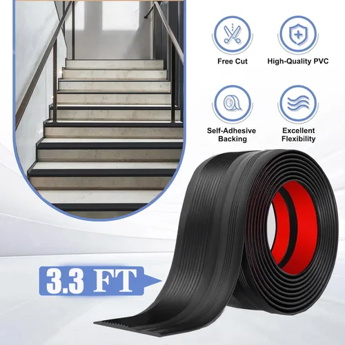 Vista 2 de Protector de borde de escalera de 3.5 pies, protector de borde de escalera negro, borde de escalera de goma para escalones, moldura de nariz