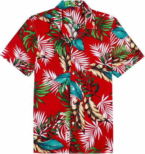 Vista 14 de Alimens & Gentle - Camisa de algodón estilo hawaiano para hombre, casual, de manga corta, ajuste regular 1609 rojo