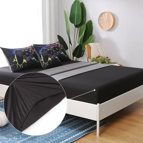 Vista 5 de JQinHome - Juego de edredón Gamer individual para niños y niñas, juego de cama en una bolsa de 6 piezas con diseño de videojuego 3D - Juego de ropa