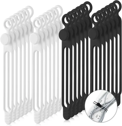 Vista 11 de Nuanchu 40 bridas de silicona reutilizables, correas ajustables, organizador de cables de carga multiusos para sujetar cables de carga