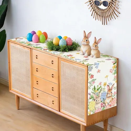 Vista 4 de Baccessor Camino de mesa largo de Pascua de 13 x 72 pulgadas, huevos de conejo, colorido camino floral para mesa, conejos de primavera, Pascua
