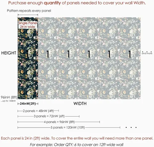 Vista 6 de Papel pintado de flores oscuras Papel tapiz floral autoadhesivo extraíble Papel tapiz de peonías y hojas para despegar y pegar